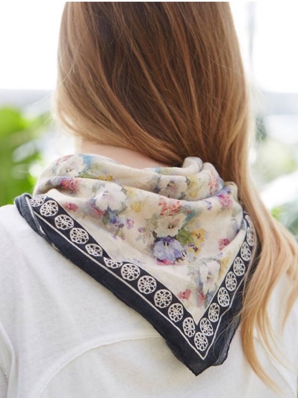Anthropologie Terrain Floral Cotton Bandana Garden Print Square Scarf Ivory